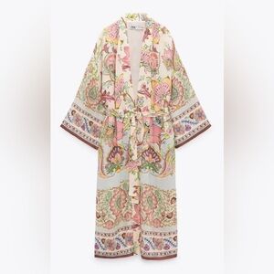 ZARA PRINTED KIMONO WITH BELT SIZE S LONG SLEEVES